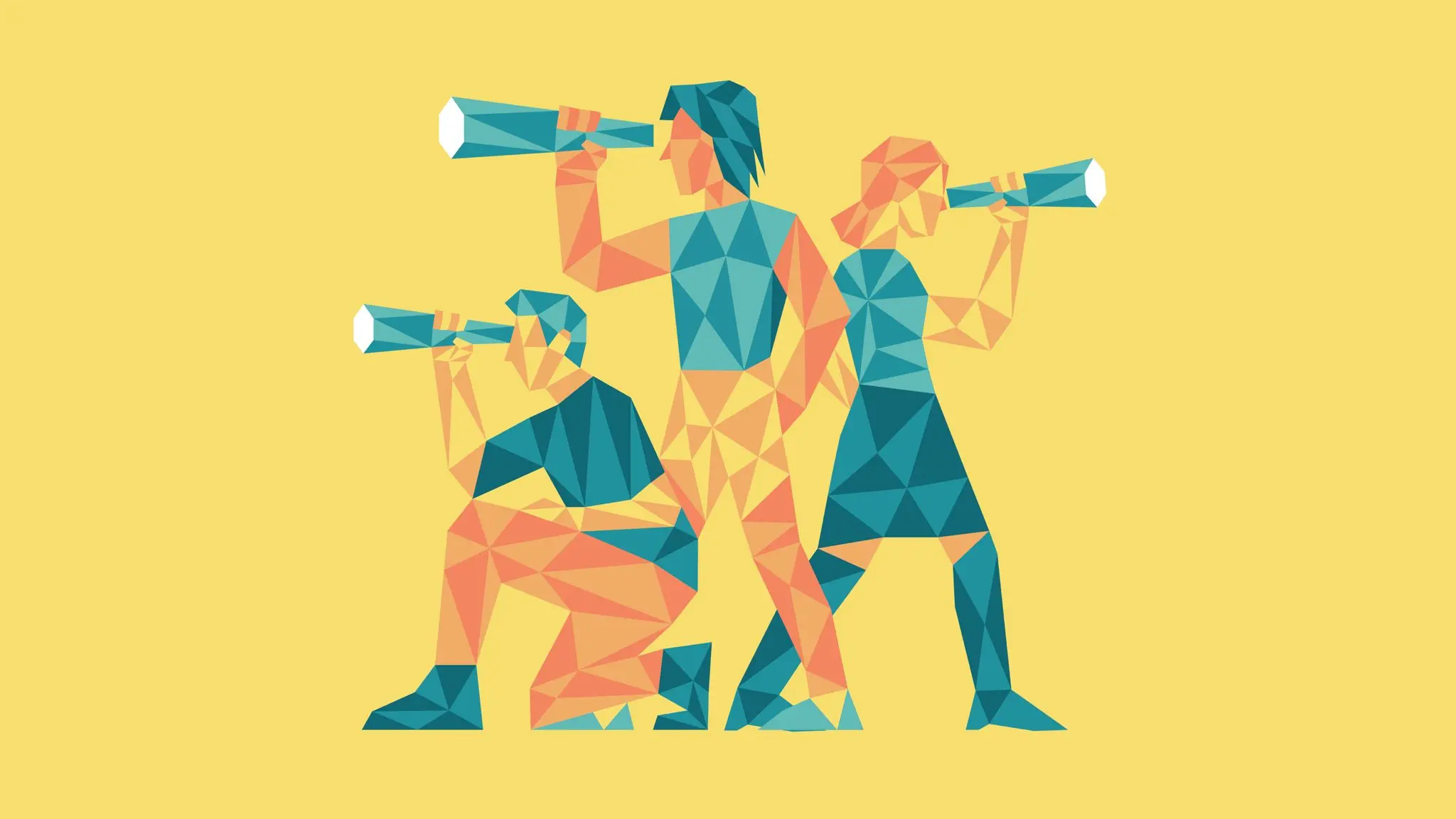 geanimeerde afbeelding van een groep mensen die samen zoeken